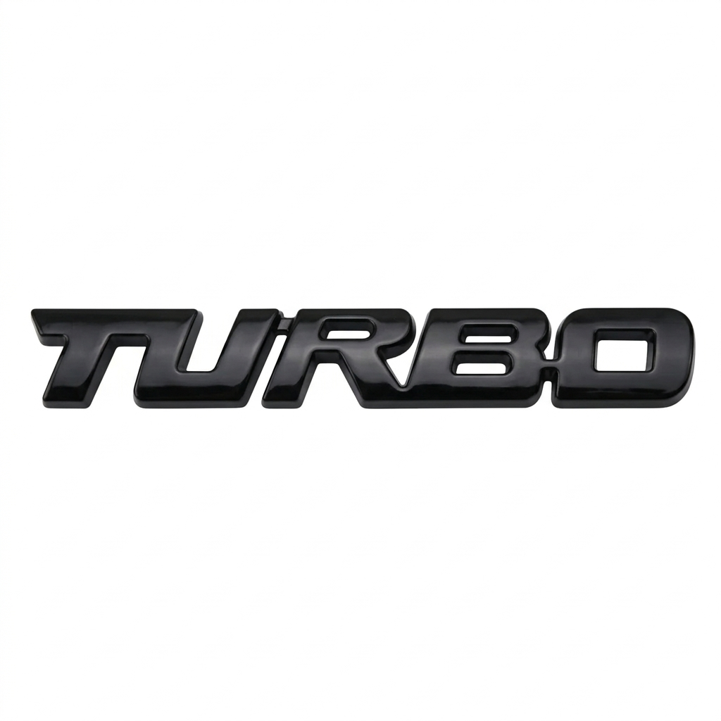Sticker Badge 3D TURBO Noir Brillant – Emblème Lettres Relief Autocollant Turbo Voiture Moto – Badge Tuning Racing