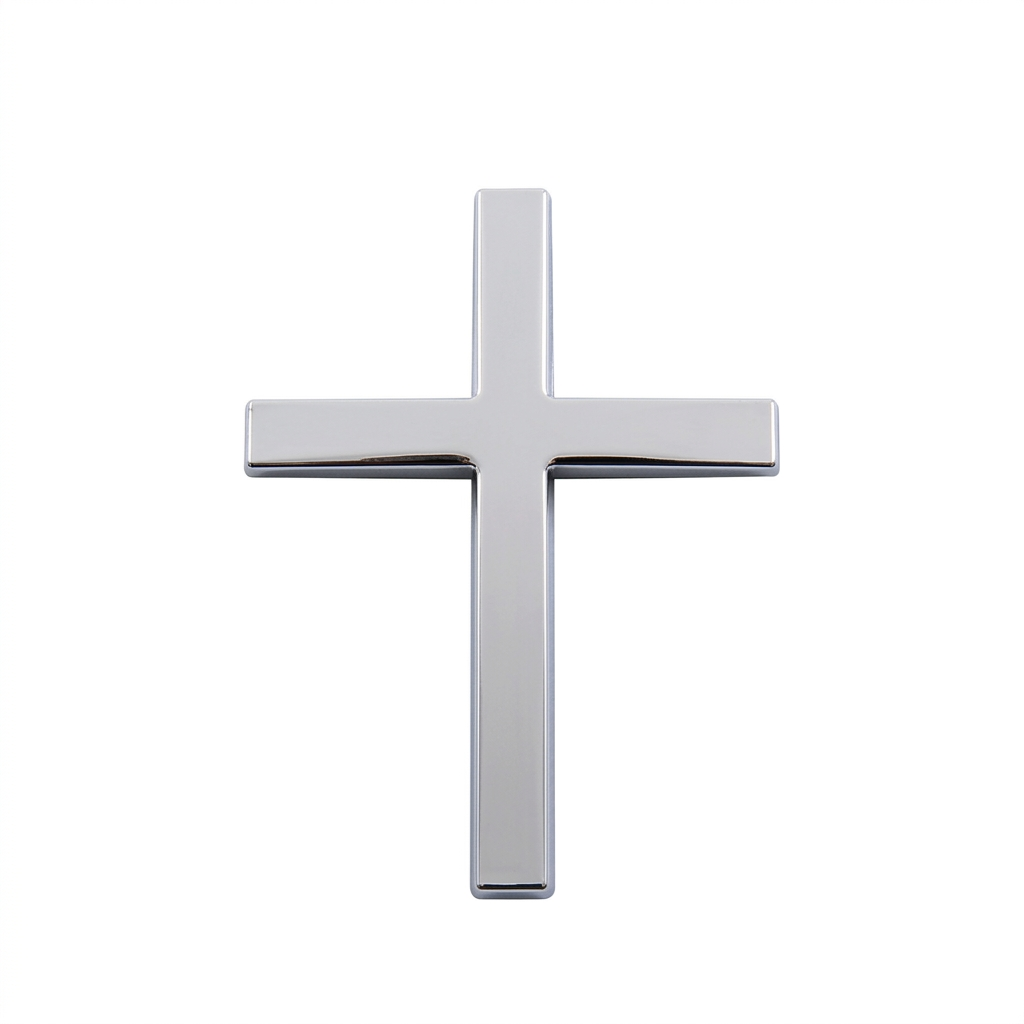 Sticker Badge 3D Croix Chrétienne Chromée – Emblème Croix Relief Autocollant Religieux Voiture Moto – Badge Foi Chrétien