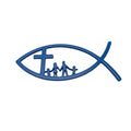 Sticker Badge 3D Poisson Ichthus Famille Croix Bleu – Emblème Chrétien Relief Autocollant Famille Voiture Moto – Badge Religieux